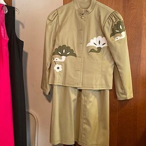 Vintage embroidered light khaki suit. One of a kind